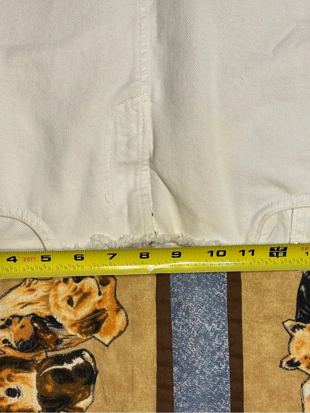 ⁠XOXO White Denim Pencil Skirt Raw Hem Frayed Waist Knee Length Stretch Size [X]